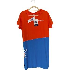 New Miami Dolphins Orange V-Neck Hoodie Dress Sz L NFL Licensed